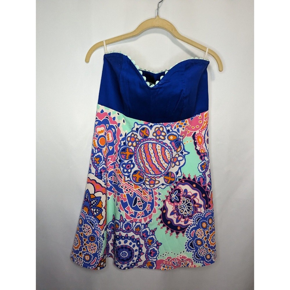 Judith March Strapless Blue Sweetheart Neck Colorful print mini Medium